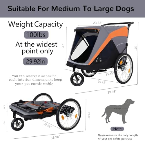 Pet Bike Trailer and Push Cart for Medium Large Dogs – Converts in Seconds, Holds Up to 100 Lbs, All-Terrain Wheels with Quick Release