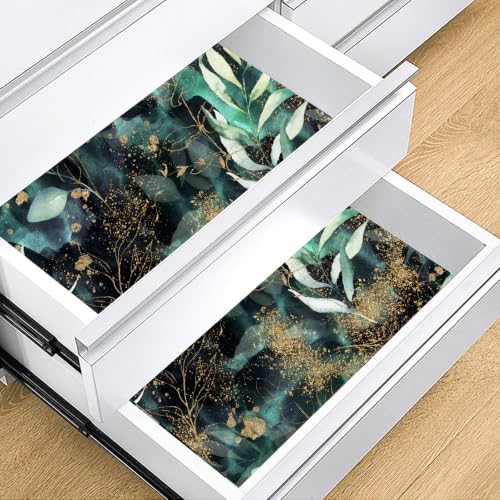 HAOKHOME Self Adhesive Shelf Liner and Drawer Liners Floral Contact Paper | Black Green Peel and Stick Kitchen Cabinets Cupboard Bathroom Dresser Drawers Wire Desk Classroom Removable 17.3in x 6.5ft