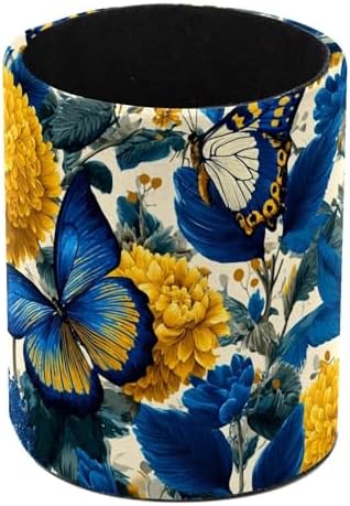 Faux Leather Pen Holder for Desk, Pencil Organizer Butterfly Pen Cup Desk Decor Makeup Brush Holder Storage for Office Home