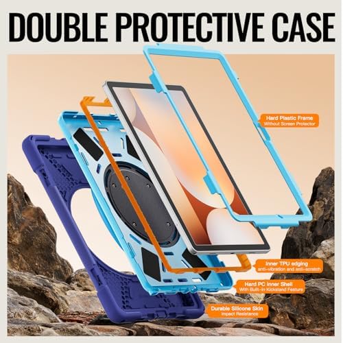Rugged Protective Case Compatible with Samsung Galaxy Tab A11 Plus/A11 + 11" 2023 SM-X230, Military-Grade Shockproof Cover with 360° Rotating Stand & Built-in Screen Protector (Deep Blue)