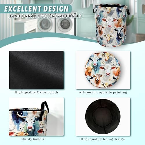Watercolor Cows Laundry Basket Foldable Oxford Cloth Hamper 18.9"x16.5"