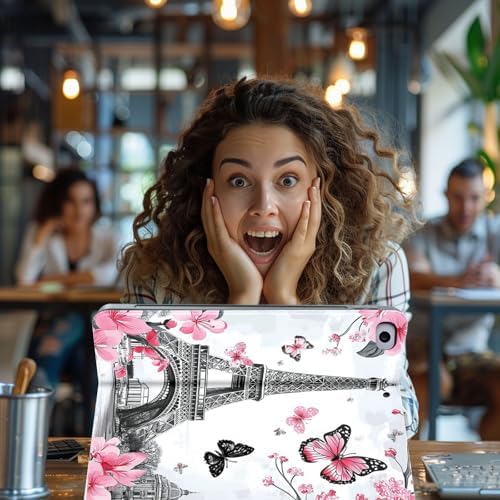 for Microsoft Surface Pro 7 Plus,Surface Pro 7/6/5/4 12.3" Tablet Case,Auto Wake/Sleep,Adjustable Stand Protective Cover - Eiffel Tower Sakura Butterfly