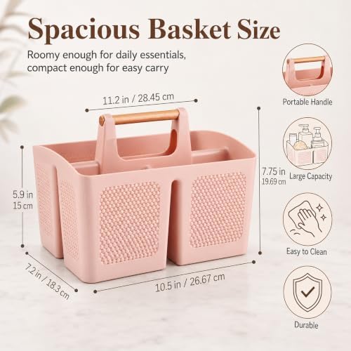 Haundry Portable Shower Caddy Basket with Handle, 3-Compartment Plastic Bathroom Organizer, Dorm Shower Basket for College Students, Quick Drain Storage Tote for Toiletries, Camping, Gym, RV