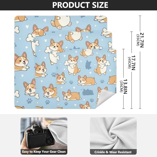Emelivor Cute Pets Dogs Blue Pattern Self-Adhesive Magic Cloth Makeup Bag Foldable Cosmetic Bag for Travelling Protector Wrapper for Camera Travel Makeup Organizer for Cosmetics, 17.7x17.7in
