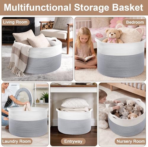 105L Large Blanket Basket Storage with Handles - White & Gray