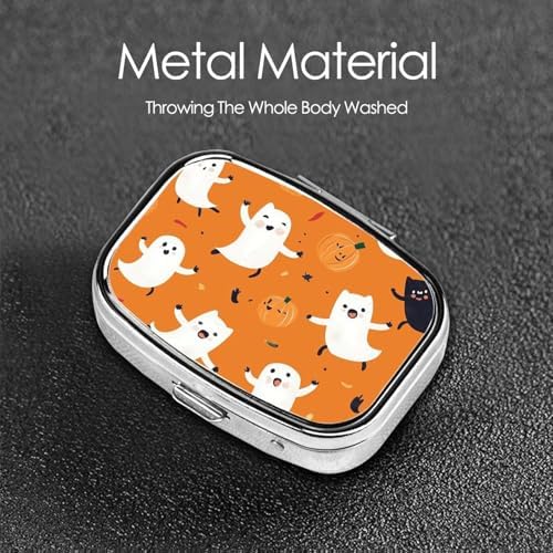 Pill Box 2 Compartment Medicine Pill Case for Pocket or Purse Mini Metal Pill Holder Cute Halloween Pattern Pill Case Vitamin Organizer Portable Travel Pill Container to Hold Supplements Vitamins