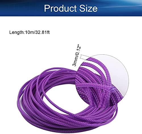 Bettomshin 1Pc 32.8Ft(10m) Cable Management Sleeve, 1/8"(3mm) Width PET Purple Cord Protector, Wire Loom Tube Insulated Split Sleeving for USB Cable Power Cord Organizer Video Cable Hider