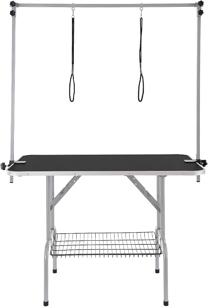 VEVOR Pet Grooming Table, 46 Inch Grooming Station with 2 Height Adjustable Arms, 330LBS Static Load Capacity, Foldable Dog Groom Station with No-Sit Haunch Holder with Loop, for Medium/Small Dogs