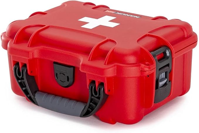 NANUK 904 Waterproof First Aid Kit 110pcs – Durable, Pre-Stocked First Aid Emergency Kit with Bandages, Tick Removal Tool, and More – Dustproof, Impact-Resistant, Floats (10.2" x 7.9" x 4.5") – Red