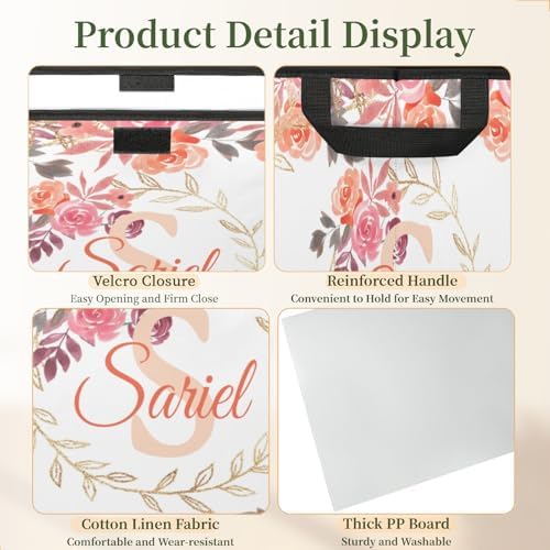 Floral Storage Bin with Lid Personalized Storage Baskets for Organizing Foldable Closet Organizers with Handles,Cute Basket for Boys Girls for Clothes Blanket Pet Dog Toy Basket Storage (1 Pack)