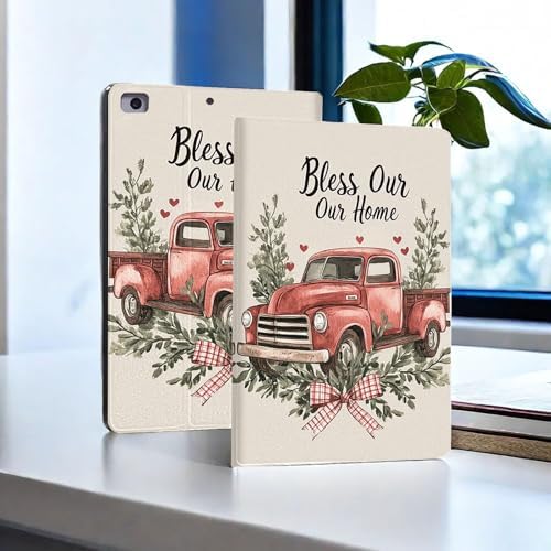 for Microsoft Surface Pro X/Pro X Plus-13 2019/2020/2021/2024 Tablet Case,Auto Wake/Sleep,Adjustable Stand Protective Cover - Bless Our Home Red Truck