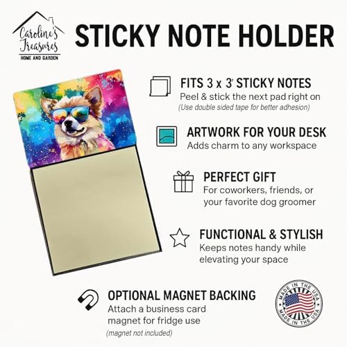 Caroline's Treasures Pomeranian Hippie Dawg Sticky Note Holder Refillable Dispenser Self-Sticky Note Pads, Memo Pads Blank Desk Accessories