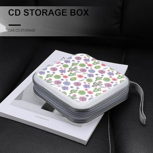 40-Disc CD/DVD Protective Case Floral Flowers Succulent Cactus, Hard Plastic Binder with Zipper, Portable Storage Organizer for Travel Office