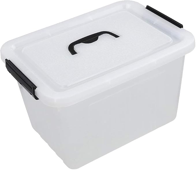 Cand 12 Quart Lidded Storage Bin with Black Handle, Plastic Latching Boxes