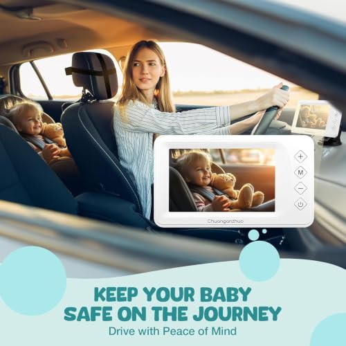 Baby Car Camera with Advanced Night Vision, AHD 1080P 5inch IPS Full View Baby Monitor, Carseat Camera for Kids Infants Rear Facing Mirror, USB Powered, 5inch, Off-White