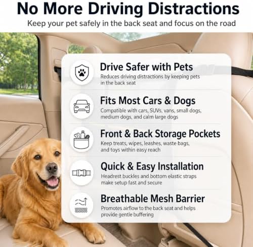 Dog Car Barrier for SUV, Truck & Sedan, Safer Driving | Double-Layer Car Divider for Dogs with Mesh Organizer, Car net for dogs, Breathable & Easy to Install