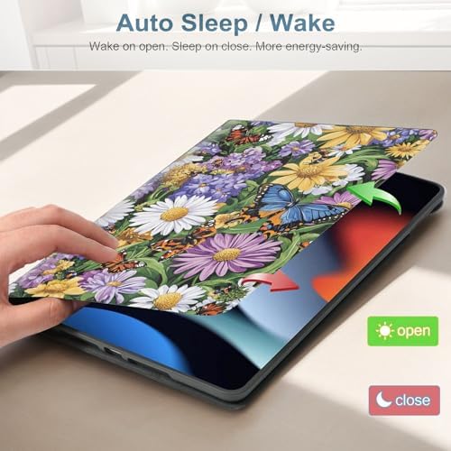 for Samsung Galaxy Tab S6 Lite 10.4" 2020/2022/2024 (SM-P620/P625/P613/P619/P615/P610) Tablet Protective Cover with Adjustable Stand and Magnetic Auto Wake/Sleep,Flower Butterfly