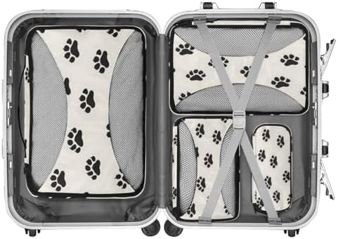 Dog Paws 4 Set Packing Cubes Luggage Organizer Bags for Travel Accessories and Essentials, Cute Footprints