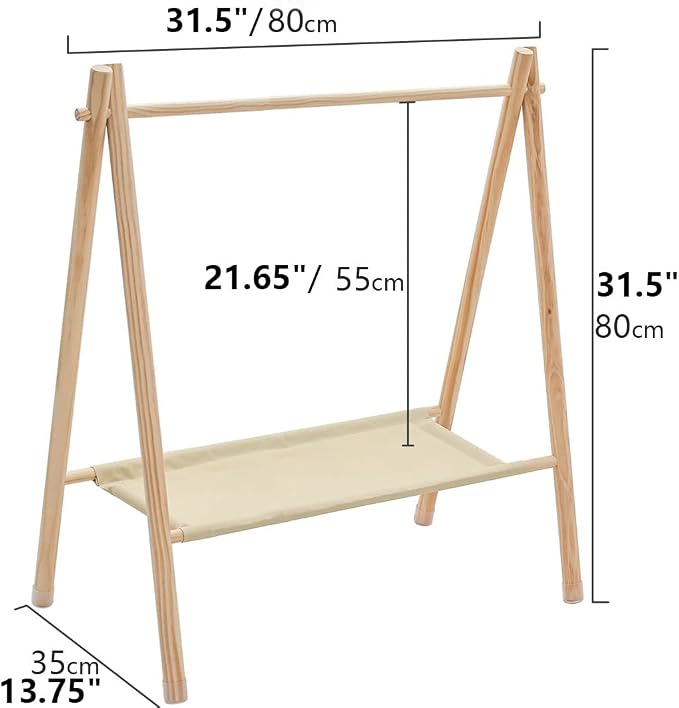 Garment Rack for Pets/Dolls/Baby, Hanger Rack, Dress up Storage, Clothes Organizer, Wooden (Beige, Large)