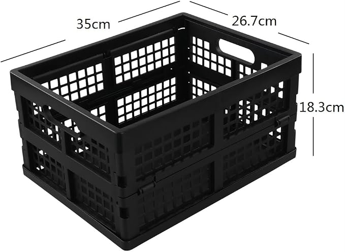 3-Pack 15 L Stackable Storage Baskets, Collapsible Crates, Black | Folding Storage Containers for Organizing Tools, Books, Food, Drinks, Camping & Transport