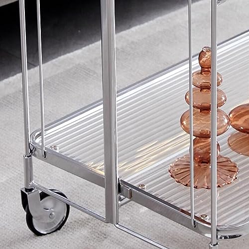 Gold Folding Bar Cart with Wheels, Home Serving Trolley for Drinks, Coffee & Tea, Rolling Beverage Storage Kitchen Party Use