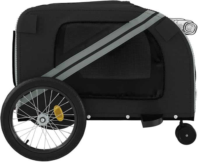 Pet Bike Trailer for Medium Dogs, Oxford Fabric Dog Bicycle Cargo Cart with Iron Frame, Orange and Gray