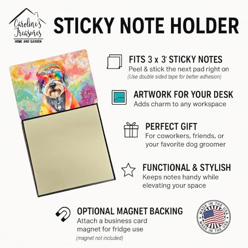 Caroline's Treasures Schnauzer Hippie Dawg Sticky Note Holder Refillable Dispenser Self-Sticky Note Pads, Memo Pads Blank Desk Accessories