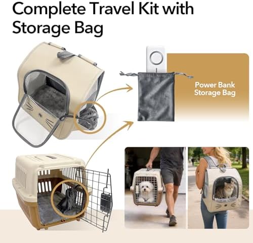 USB Heating Pad for Cats & Dogs Indoor/Travel/Outdoor - Power Bank Pouch & Washable Cover, 5V Safe Waterproof Warmer, 5-Temp & Timer, 140°F Auto Shut-Off, Battery/Wall Powered (12"x16")