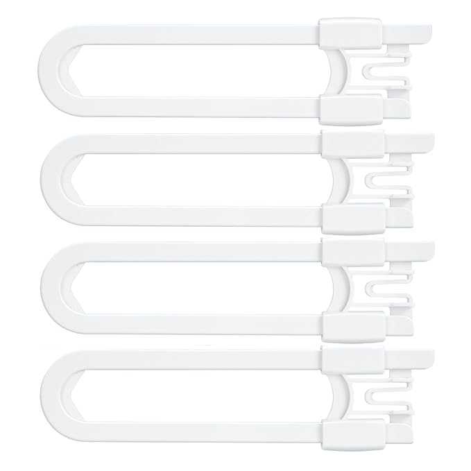 Vmaisi No Drill U-Shaped Sliding Cabinet Locks Baby Proofing, 4 Pack | Adjustable Child Safety Locks for Cabinets with Handles or Knobs, Childproof Latches for Kitchen Bathroom Storage Cupboards