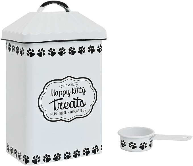 All Chic Cat Food Container Pet Food Storage Container with Lid & Sturdy Metal Handle with Spoon - Metal Kibble Storage Bin for Pets -Pet Food Storage