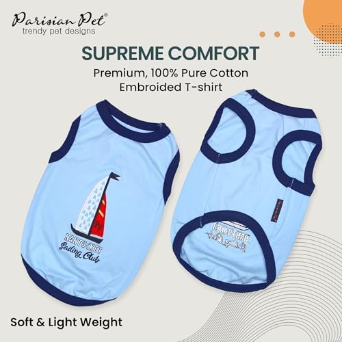 Parisian Pet Dog Shirt – 100% Cotton Shirts for Large Dogs – Nautical Sleeveless Puppy Vest – Lightweight and Breathable Pet Apparel – Pullover Summer Dog Clothes - Stretchy Funny T Shirts for Dogs