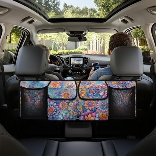 Dreaweet Boho Floral Trunk Organizer for Car Women Car Trunk Backseat Organizer Large SUV Hanging Storage Bag with 4 Pockets Foldable Car Seat Organizers and Storage for SUV Vehicle Trucks