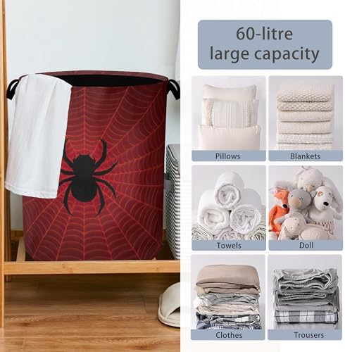 Halloween Spider Web Laundry Hamper,Dirty Clothes Laundry Basket with Handles Waterproof Oxford Cloth Storage Basket for College Dorms Bathroom Bedroom 16" x 20.8"