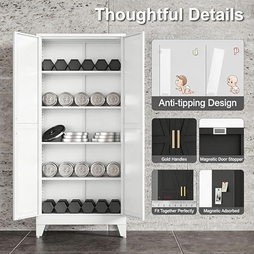 71" H Steel Storage Cabinet,Heavy Duty Tool Storage Cabinet,Metal Garage Storage Cabinets,Broom Closet Storage Cabinet,Utility Cabinet,White Storage Cabinets