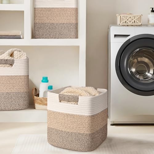 13 Inch Storage Cubes, 3 Pack Cube Storage Bins for Organizing, Cotton Rope Woven Baskets for Shelves, Bathroom, Kids Room, Closets, Baby Nursery