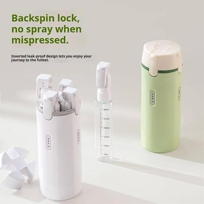 4 In 1 Travel Dispenser Bottle,With 4 Pack 30ml Travel Bottles,Refillable & Leak Proof Portable Toiletry Containers With Scale Label,For Shampoo Lotion Conditioner Soap Cream (GREEN)