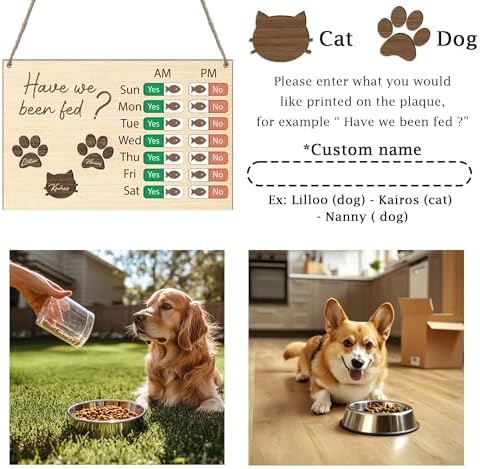 Personalized Have We Been Fed Sign, Custom Feeding Reminder Hanging Sign with Name, Daily AM/PM Tracker for Dog Cat, Yes/No Meal Scheduler, Wooden Reminder Slider for Wall Decor