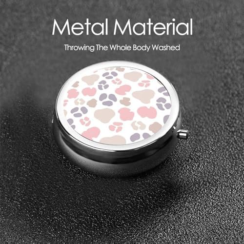 Portable Pill Box, Cute Round Container, Mini Organizer for Daily Meds, Purse Pocket Case for Commute Scenarios, Pink Rose Gold Cheetah Skin Wild Animal Leopard Print