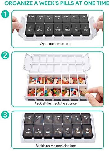 TookMag Weekly Pill Organizer 2 Times a Day, Easy Fill Medicine Pill Organizer AM PM Pill Case, Large Capacity 7 Day Pill Box for Pills/Vitamin/Fish Oil/Supplements (Patent Registered)