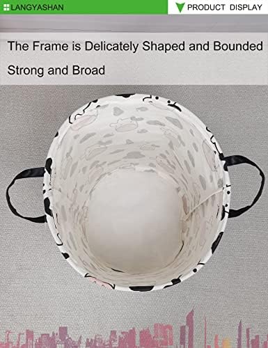 Round Laundry Basket Collapsible Storage Hamper Organizer Spotted Cow | Waterproof Canvas Foldable Baskets with sturdy Handles Multi-scene Organizer for Home Play Bedroom Gift Bin