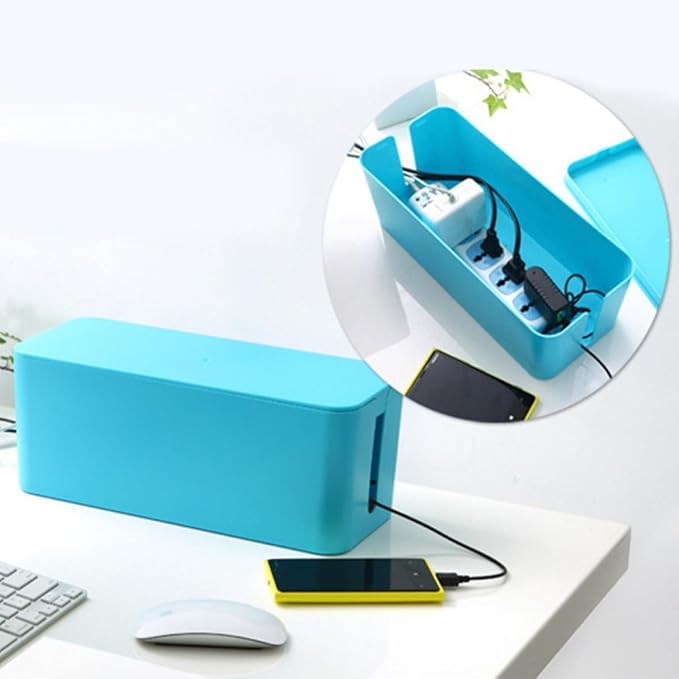 balacoo Plastic Power Strip Management Box with Cover for Cable Organizer and Electronic Items Protection, Blue, Size S, for Office and Study Use