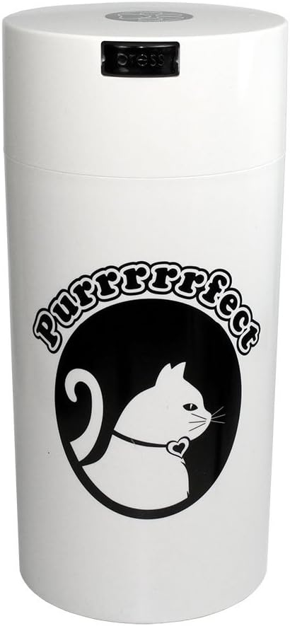 Tightpac Pawvac 5 to 24 Ounces Container, Airtight Pet Food and Treats Storage Jar - Patented Vacuum Seal Container for Pet Food, Treats and other Dry Goods - White with Cats
