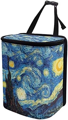 DISNIMO Van Gogh Starry Night Car Trash Can with Lid, Leak Proof Trash Bin Garbage Bag Collapsible Automatic Portable Trash Can, Easy to Clean, Used in Car Home Office