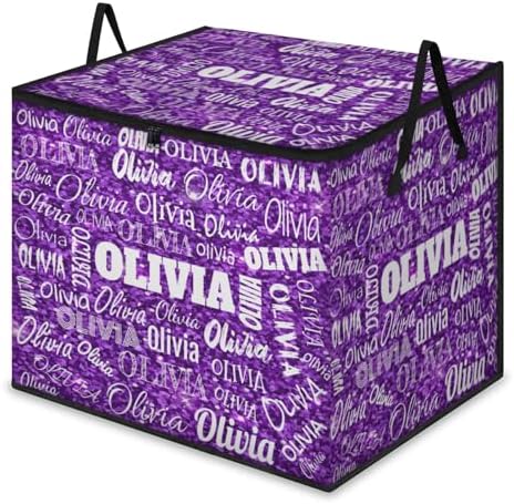 Personalized Extra Storage Bins with Lid, Customized Name Jumbo Storage Basket Rectangle Clothes Organizer for Organizing Kids and Pets Toys Shelf Closet, Bright Sequins Glittering
