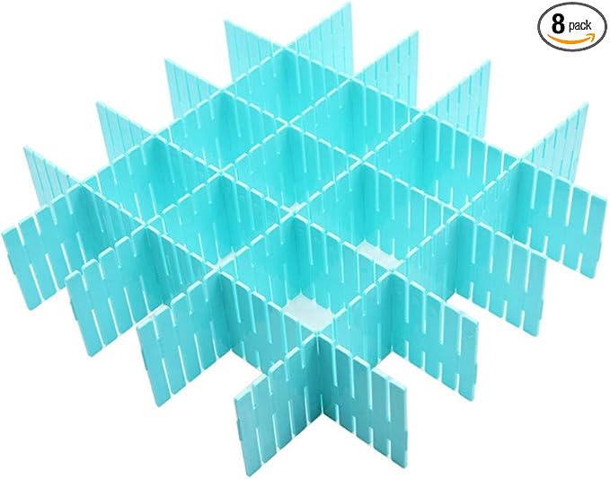 8pcs DIY Plastic Drawer Organizer Adjustable Drawer Dividers for Home Tidy Closet, Socks, Underwear, Office School Supplies, Kitchen Utensil Tools (Blue)