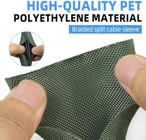 Automotive Wire Loom Tubing, Split Braided Cord Protectors from Pets No Chew, Flexible Cable Sleeve Cable Management for TV/Computer/Electric Wires (Deep Green, 5/8"-25ft)