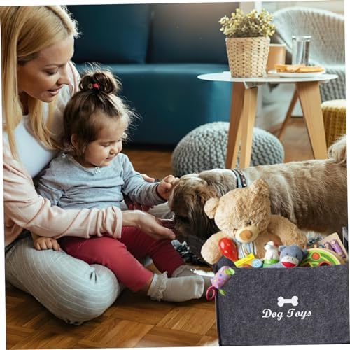 CHILDWEET Felt Dog Toy Storage Basket Stylish Pet Toy Organizer Two Side Handles Design for Easy Carrying for Living Room Bedroom and Outdoor Use