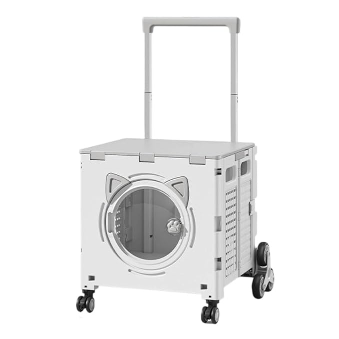 Outdoor Travel Cart Foldable Pet Trolley Carrier Crate with Compartment and Panels with Handle and Rolling Support, Array, Advanced Gray, Eight-Wheel Climbing Model