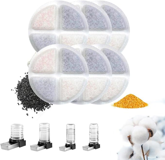 Marchul 6-Pack Dog Water Dispenser Replacement Filters, Pet Water Filter Replacement for 3.8L/5.7L/7.2L/8.6L, Triple Filtration Cat Water Dispenser Filter, Water Feeder Filter for Cats and Dogs