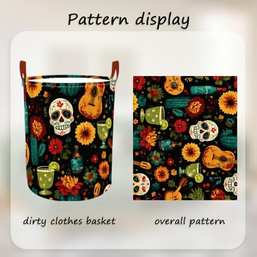 Laundry Basket 15.7x19.7 in Sugar Skull Floral Hamper for Bedroom
